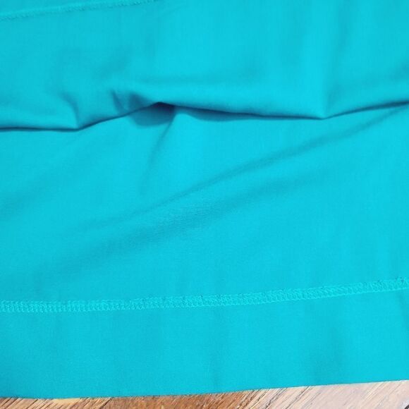 Vintage 60s 70s Teal Flower Print Bib Collar Grannycore Modest Dress - Picture 9 of 12